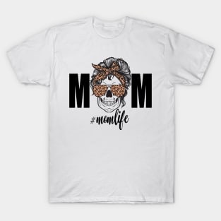 Mom Life Skull Cheetah print Retro T-Shirt